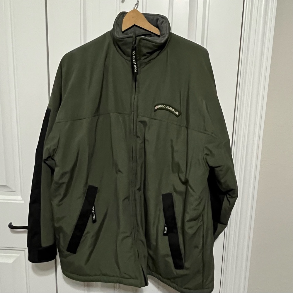 Polo Ralph Lauren Jeans Co‎ Winter ski Jacket Size L Green Black vintage EUC